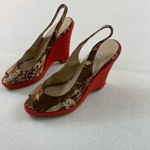 Oscar DE LA RENTA Womens High Heel Wedge Slingback Peep-Toe Pump Sandal Size 41